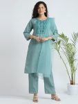 ATTRACTIVE SLUB COTTON EMBROIDERY SEQUENCE WORK TOP BOTTOM WITH DUPATTA SKY