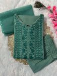 ATTRACTIVE SLUB COTTON EMBROIDERY SEQUENCE WORK TOP BOTTOM WITH DUPATTA OFFICE WEAR WHOLESALE PRICE ETHNIC GARMENT 5 (3)