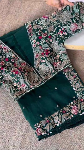 ATTRACTIVE TABBY ORGANZA EMBROIDERY  WORK SAREE WITH UNSTITCHED BLOUSE RAMA