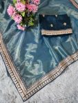 ATTRACTIVE TISSUE SILK CODING AND SEQUENCE WORK SAREE WITH UNSTITCHED BLOUSE FESTIVAL WEAR WHOLESALE PRICE ETHNIC GARMENT (2)