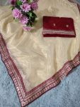 ATTRACTIVE TISSUE SILK CODING AND SEQUENCE WORK SAREE WITH UNSTITCHED BLOUSE FESTIVAL WEAR WHOLESALE PRICE ETHNIC GARMENT (4)