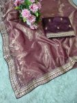 ATTRACTIVE TISSUE SILK CODING AND SEQUENCE WORK SAREE WITH UNSTITCHED BLOUSE FESTIVAL WEAR WHOLESALE PRICE ETHNIC GARMENT (5)