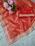 ATTRACTIVE TISSUE SILK CODING AND SEQUENCE WORK SAREE WITH UNSTITCHED BLOUSE FESTIVAL WEAR WHOLESALE PRICE ETHNIC GARMENT (6)