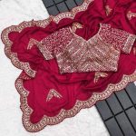 ATTRACTIVE VICHITRA SILK SEQUENCE EMBROIDERY WORK SAREE WITH UNSTITCHED BLOUSE PARTY WEAR WHOLESALE PRICE ETHNIC GARMENT (5)