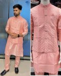 DESIGNER BANGLORI SILK MENS KURTA PANT WITH EMBROIDERY SEQUENCE WORK KOTI WEDDING WEAR WHOLESALE PRICE ETHNIC GARMENT (2)