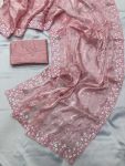 DESIGNER BURBERRY SILK SEQUENCE EMBROIDERY WITH CUT WORK SAREE WITH UNSTITCHED BLOUSE PARTY WEAR WHOLESALE PRICE ETHNIC GARMENT 1 (1)