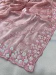 DESIGNER BURBERRY SILK SEQUENCE EMBROIDERY WITH CUT WORK SAREE WITH UNSTITCHED BLOUSE PARTY WEAR WHOLESALE PRICE ETHNIC GARMENT 1 (1)