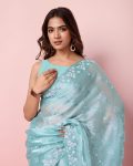 DESIGNER BURBERRY SILK SEQUENCE EMBROIDERY WITH CUT WORK SAREE WITH UNSTITCHED BLOUSE PARTY WEAR WHOLESALE PRICE ETHNIC GARMENT (12)