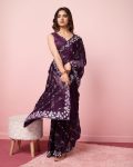 DESIGNER BURBERRY SILK SEQUENCE EMBROIDERY WITH CUT WORK SAREE WITH UNSTITCHED BLOUSE PARTY WEAR WHOLESALE PRICE ETHNIC GARMENT (6)