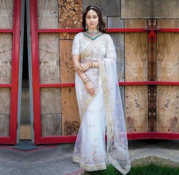 WEDDING WEAR EMBROIDERY WORK SAREE WITH UNSTITCHED BLOUSE WHITE