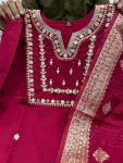 DESIGNER CHANDERI SILK SEQUENCE EMBROIDERY CODING WORK TOP BOTTOM WITH DUPATTA PARTY WEAR WHOLESALE PRICE ETHNIC GARMENT (9)