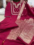 DESIGNER CHANDERI SILK SEQUENCE EMBROIDERY CODING WORK TOP BOTTOM WITH DUPATTA PARTY WEAR WHOLESALE PRICE ETHNIC GARMENT (9)