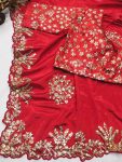 DESIGNER CHINON SILK EMBROIDERY CODING MULTI THREAD AND SEQUENCE WORK SAREE WITH UNSTITCHED BLOUSE FESTIVAL WEAR WHOLESALE PRICE ETHNIC GARMENT (8)