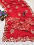 DESIGNER CHINON SILK EMBROIDERY CODING MULTI THREAD AND SEQUENCE WORK SAREE WITH UNSTITCHED BLOUSE FESTIVAL WEAR WHOLESALE PRICE ETHNIC GARMENT (8)