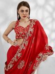 DESIGNER CHINON SILK EMBROIDERY CODING MULTI THREAD AND SEQUENCE WORK SAREE WITH UNSTITCHED BLOUSE FESTIVAL WEAR WHOLESALE PRICE ETHNIC GARMENT (8)