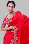 DESIGNER CHINON SILK EMBROIDERY CODING MULTI THREAD AND SEQUENCE WORK SAREE WITH UNSTITCHED BLOUSE FESTIVAL WEAR WHOLESALE PRICE ETHNIC GARMENT (8)