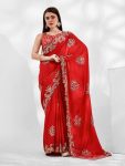 DESIGNER CHINON SILK EMBROIDERY CODING MULTI THREAD AND SEQUENCE WORK SAREE WITH UNSTITCHED BLOUSE FESTIVAL WEAR WHOLESALE PRICE ETHNIC GARMENT (8)