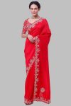 DESIGNER CHINON SILK EMBROIDERY CODING MULTI THREAD AND SEQUENCE WORK SAREE WITH UNSTITCHED BLOUSE FESTIVAL WEAR WHOLESALE PRICE ETHNIC GARMENT (8)