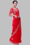 DESIGNER CHINON SILK EMBROIDERY CODING MULTI THREAD AND SEQUENCE WORK SAREE WITH UNSTITCHED BLOUSE FESTIVAL WEAR WHOLESALE PRICE ETHNIC GARMENT (8)