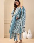 DESIGNER COTTON BLEND PRINTED TOP BOTTOM WITH DUPATTA PARTY WEAR WHOLESALE PRICE ETHNIC GARMENT (4)