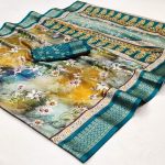 DESIGNER COTTON DIGITAL PRINT WORK SAREE WITH UNSTITCHED BLOUSE SKY