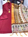 DESIGNER COTTON KHADI PRINT AND ZALAR WORK TOP BOTTOM WITH DUPATTA CASUAL WEAR WHOLESALE PRICE ETHNIC GARMENT (25)