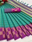 DESIGNER COTTON SILK BROAD BORDER WORK SAREE WITH UNSTITCHED BLOUSE SKY