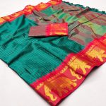 DESIGNER COTTON SILK JACQUARD WEAVING WORK SAREE WITH UNSTITCHED BLOUSE FESTIVAL WEAR WHOLESALE PRICE ETHNIC GARMENT (21)