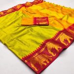 DESIGNER COTTON SILK JACQUARD WEAVING WORK SAREE WITH UNSTITCHED BLOUSE FESTIVAL WEAR WHOLESALE PRICE ETHNIC GARMENT (22)