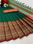 DESIGNER COTTON SILK SAREE BROAD CONTRAST BORDER WITH UNSTITCHED BLOUSE FESTIVAL WEAR WHOLESALE PRICE ETHNIC GARMENT 5 (1)