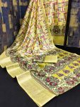 DESIGNER DOLA SILK DIGITAL PRINT KALAMKARI WORK WEITH KANJIVARAM BORDER SAREE WITH UNSTITCHED BLOUSE PARTY WEAR WHOLESALE PRICE ETHNIC GARMENT (4)