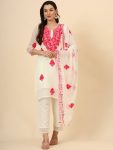 DESIGNER GEORGETTE EMBROIDERY CHIKANKARI WORK TOP BOTTOM WITH DUPATTA PINK