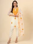DESIGNER GEORGETTE EMBROIDERY CHIKANKARI WORK TOP BOTTOM WITH DUPATTA YELLOW
