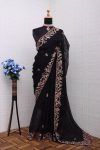 DESIGNER GEORGETTE EMBROIDERY CODING SEQUENCE WORK WITH PIPING BORDER SAREE WITH UNSTITCHED BLOUSE PARTY WEAR WHOLESALE PRICE ETHNC GARMENT (3)