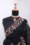 DESIGNER GEORGETTE EMBROIDERY CODING SEQUENCE WORK WITH PIPING BORDER SAREE WITH UNSTITCHED BLOUSE PARTY WEAR WHOLESALE PRICE ETHNC GARMENT (3)