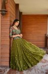 DESIGNER GEORGETTE EMBROIDERY SEQUENCE WORK LEHENGA CHOLI WITH JACKET FESTIVAL WEAR WHOLESALE PRICE ETHNIC GARMENT (3)