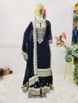 DESIGNER GEORGETTE EMBROIDERY SEQUENCE WORK TOP SHARARA WITH DUPATTA PARTY WEAR WHOLESALE PRICE ETHNIC GARMENT (5)