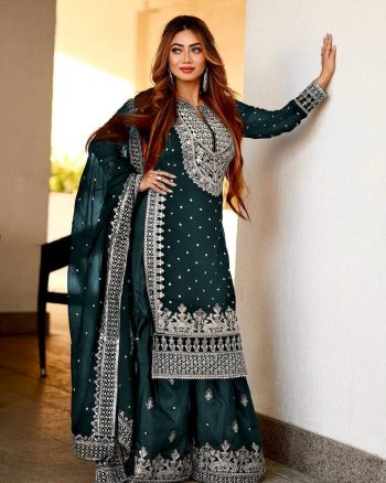 DESIGNER GEORGETTE EMBROIDERY SEQUENCE WORK TOP SHARARA WITH DUPATTA RAMA