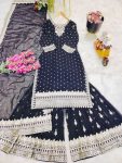 DESIGNER GEORGETTE EMBROIDERY SEQUENCE WORK TOP SHARARA WITH DUPATTA PARTY WEAR WHOLESALE PRICE ETHNIC GARMENT (5)