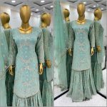 DESIGNER GEORGETTE EMBROIDERY SEQUENCE WORK TOP SHARARA WITH DUPATTA PARTY WEAR WHOLESALE PRICE ETHNIC GARMENT (4)