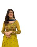 DESIGNER GEORGETTE EMBROIDERY THREAD SEQUENCE WORK GOWN WITH DUPATTA YELLOW PARTY WEAR WHOLESALE PRICE ETHNIC GARMENT (1)