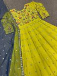 DESIGNER GEORGETTE EMBROIDERY THREAD SEQUENCE WORK GOWN WITH DUPATTA YELLOW PARTY WEAR WHOLESALE PRICE ETHNIC GARMENT (1)