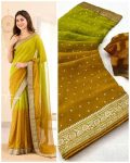 DESIGNER GEORGETTE FOIL AND LACE BORDER WORK SAREE WITH UNSTITCHED BLOUSE PARTY WEAR BEST PRICE ETHNIC GARMENT (1)