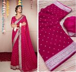 DESIGNER GEORGETTE FOIL AND LACE BORDER WORK SAREE WITH UNSTITCHED BLOUSE PARTY WEAR BEST PRICE ETHNIC GARMENT (13)