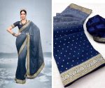 DESIGNER GEORGETTE FOIL AND LACE BORDER WORK SAREE WITH UNSTITCHED BLOUSE PARTY WEAR BEST PRICE ETHNIC GARMENT (2)