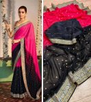 DESIGNER GEORGETTE FOIL AND LACE BORDER WORK SAREE WITH UNSTITCHED BLOUSE PARTY WEAR BEST PRICE ETHNIC GARMENT (3)