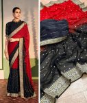 DESIGNER GEORGETTE FOIL AND LACE BORDER WORK SAREE WITH UNSTITCHED BLOUSE RED