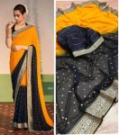 DESIGNER GEORGETTE FOIL AND LACE BORDER WORK SAREE WITH UNSTITCHED BLOUSE PARTY WEAR BEST PRICE ETHNIC GARMENT (8)