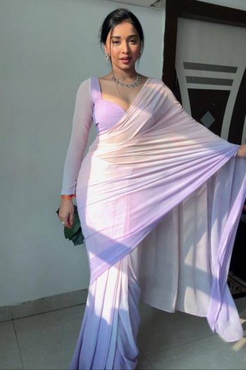 DESIGNER GEORGETTE MULTI COLOR DIGITAL PRINT WORK READY TO WEAR SAREE WITH UNSTITCHED BLOUSE LAVENDER