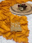 DESIGNER GEORGETTE PLAIN SAREE WITH UNSTITCHED BLOUSE PARTY WEAR WHOLESALE PRICE ETHNIC GARMENT (6)